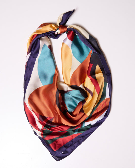 Black Combo Vibrant Abstract Flowers Square Decorative Scarf