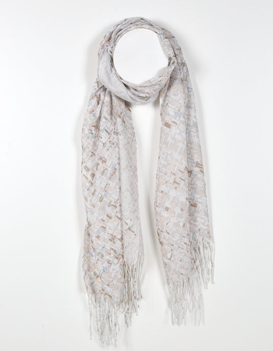 Lightweight Abstract Textured Print Scarf in Taupe