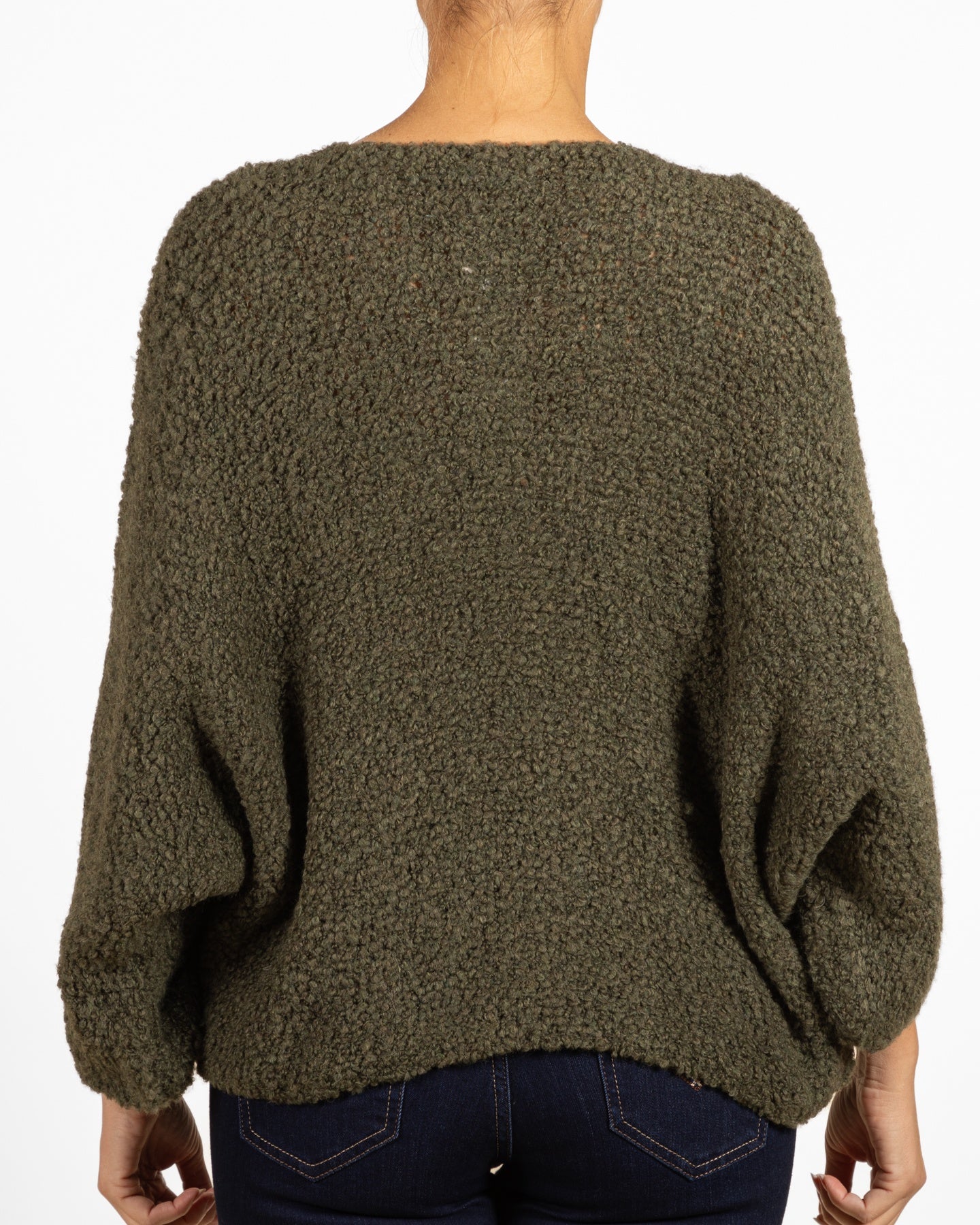 Army V Neck Novelty Sleeve Chenile Sweater