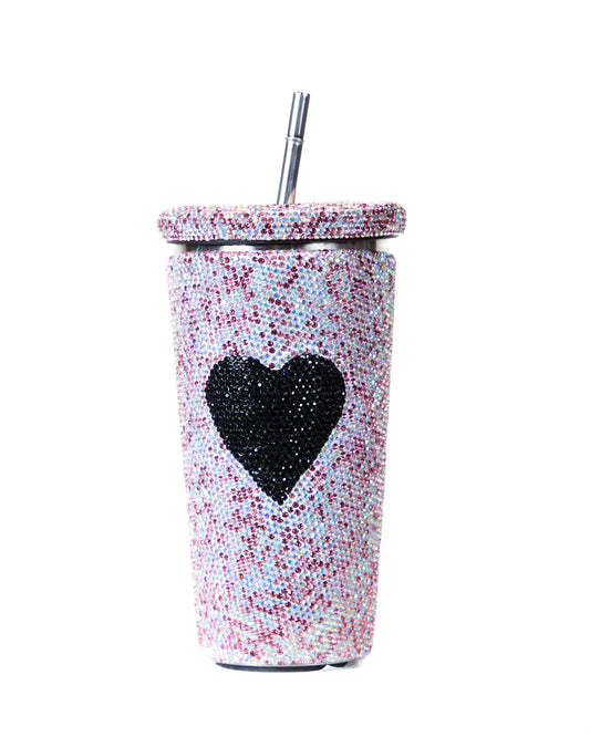 Swarovski Pink and Black Heart Tumbler