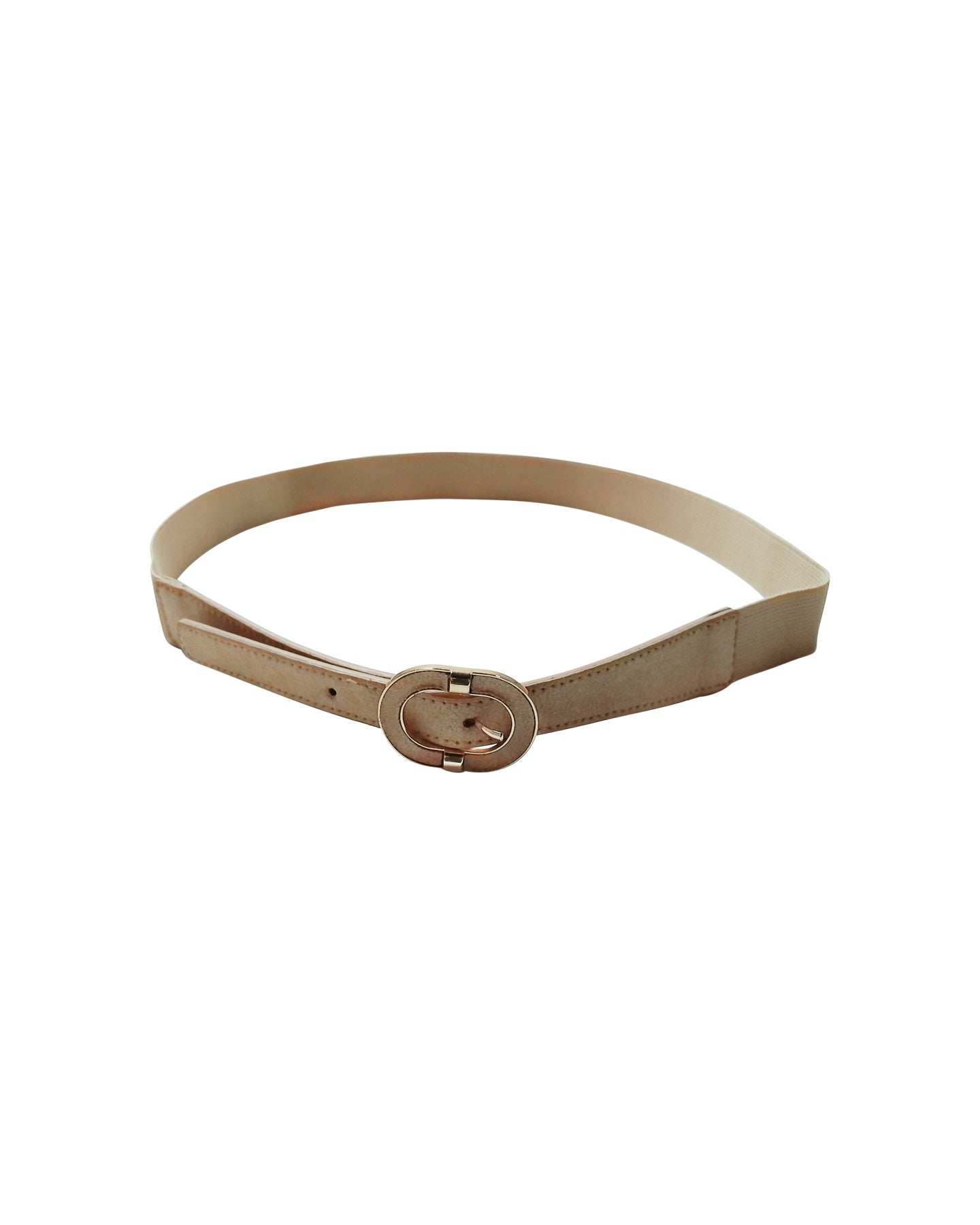 Beige Elastic Belt with Gold Buckle