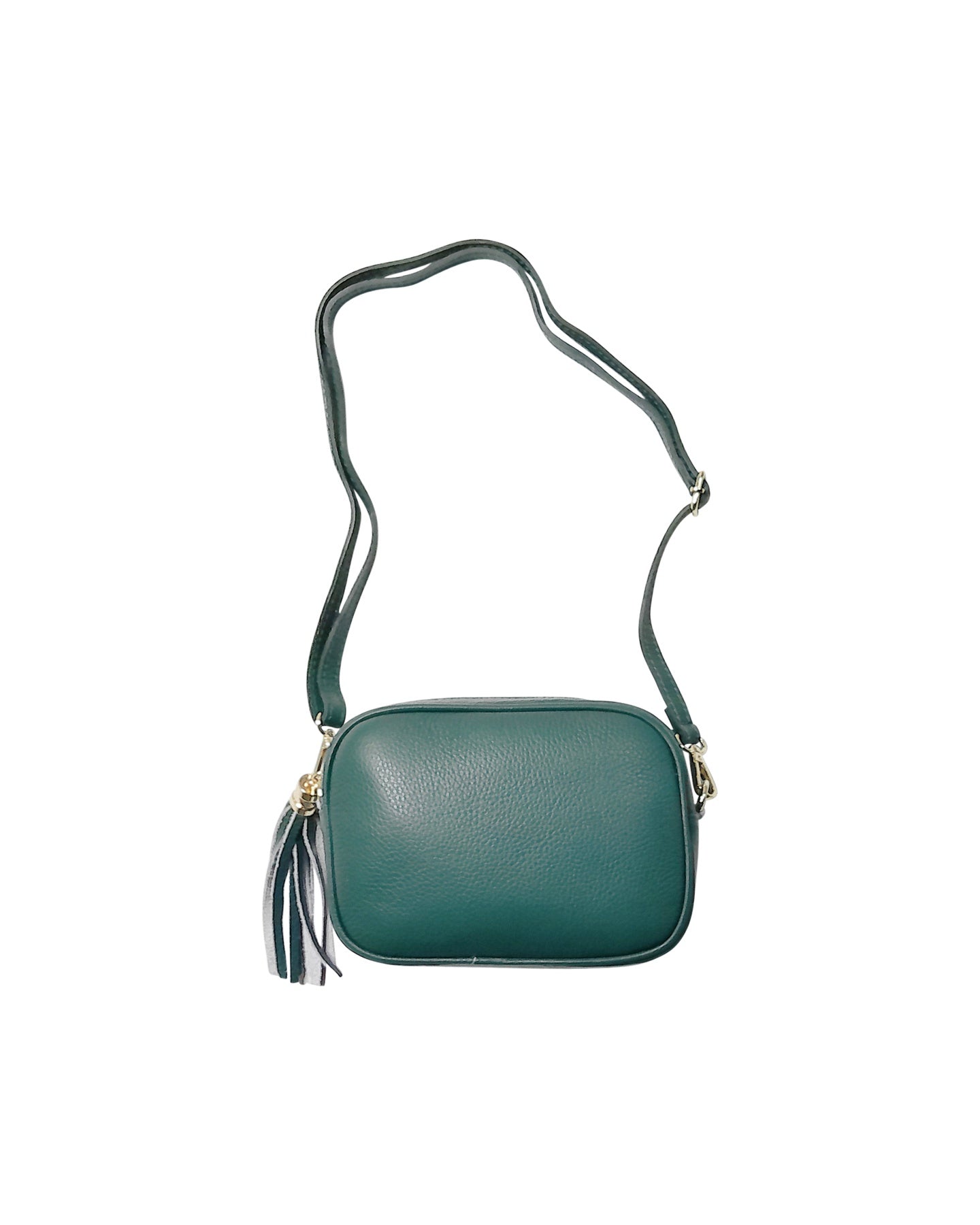 Green Pebbled Leather Crossbody Bag with Tassel Detail