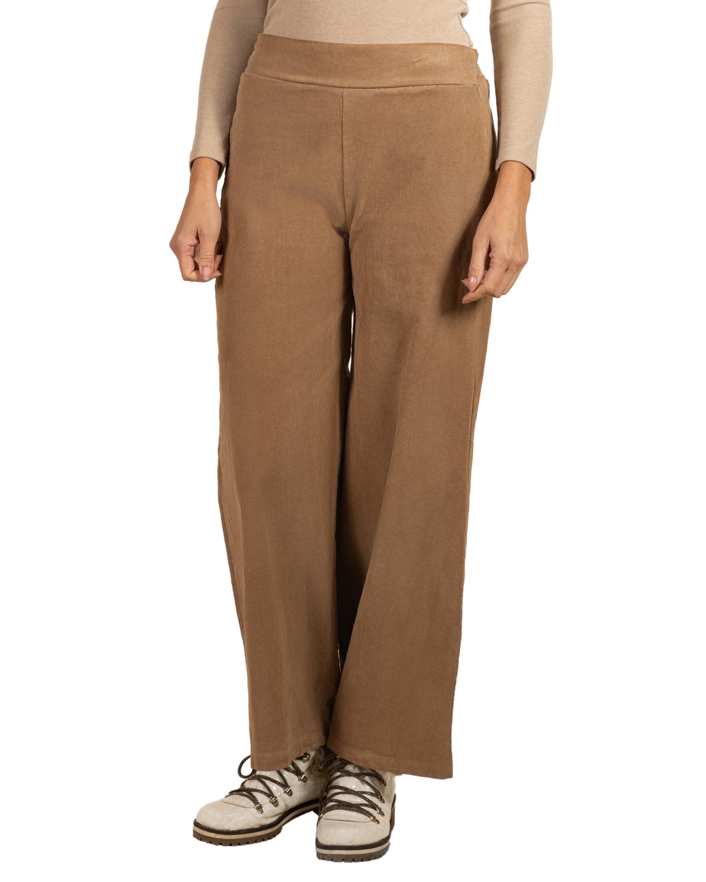 Camel Pull On Wide Leg Mini Rib Pant