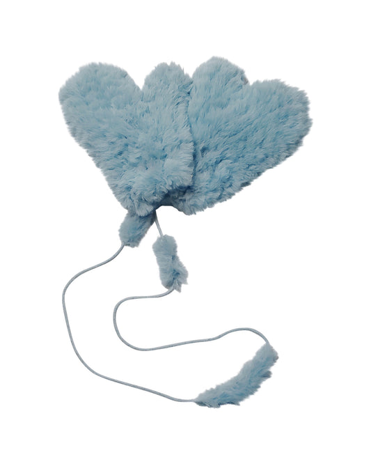 Faux Fur Blue Mittens with Detachable Cord