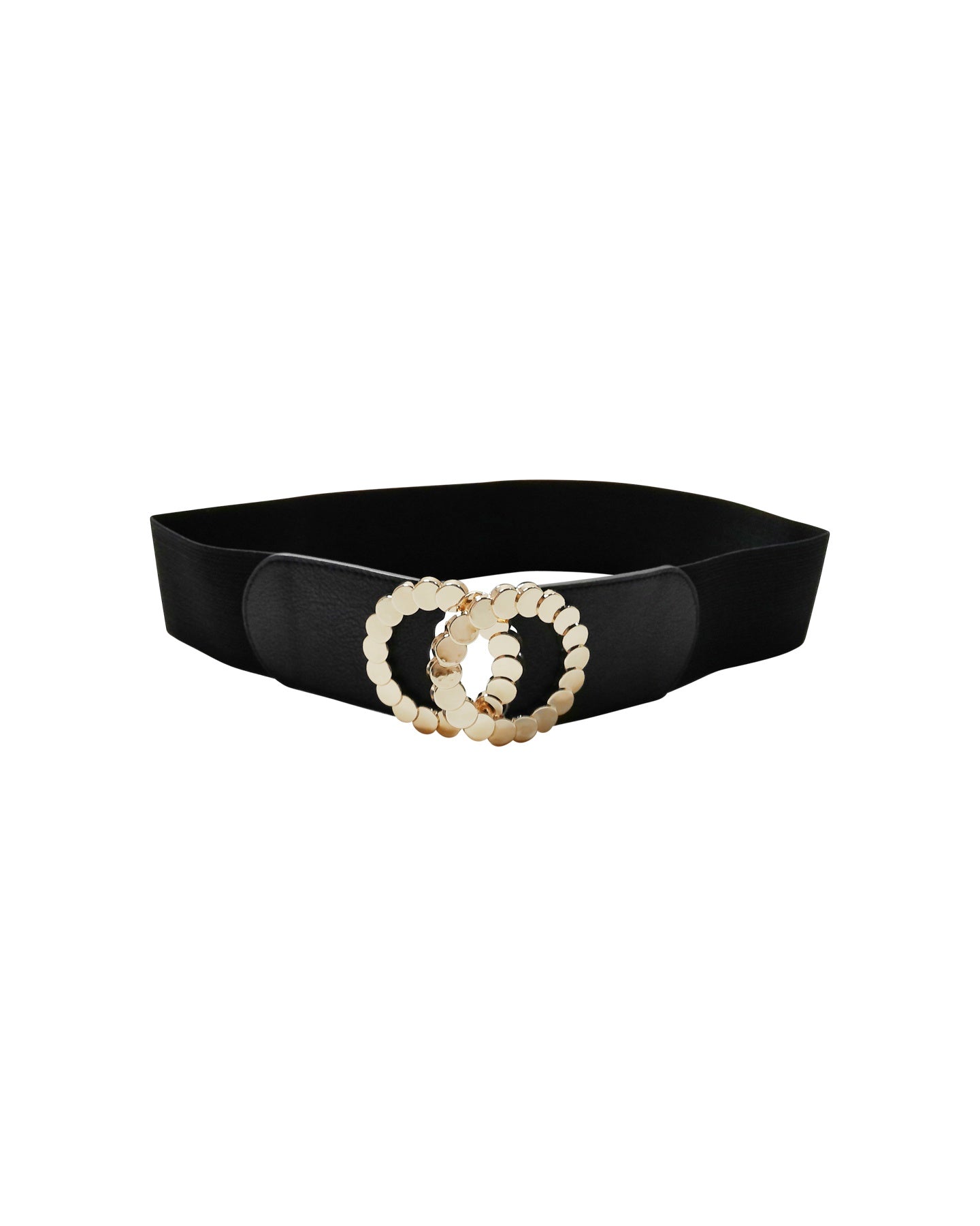 Black Elastic Belt with Gold Double Buckle