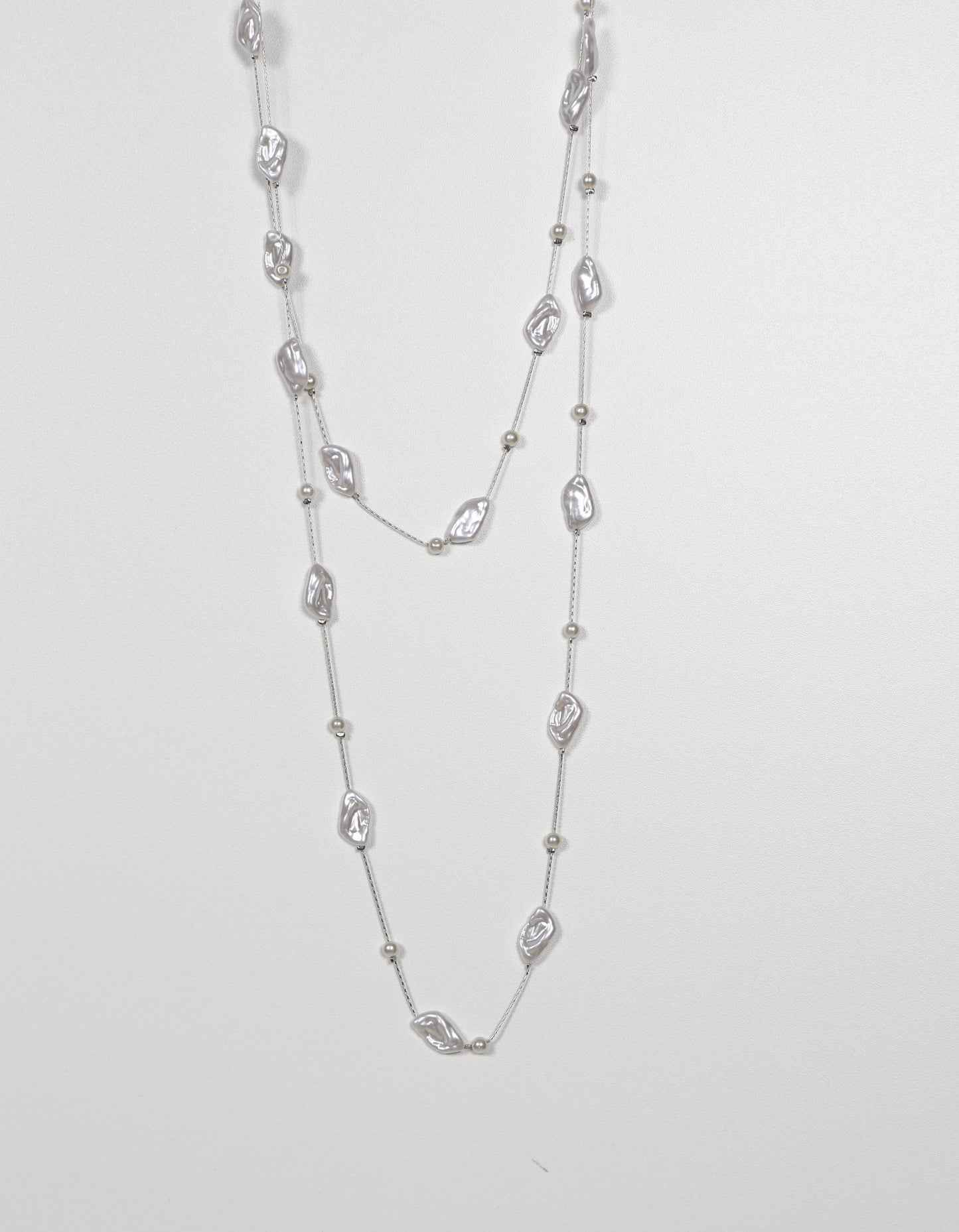 Long Pearl Necklace with Irregular Pearl Accents