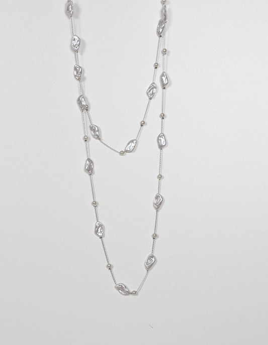 Long Pearl Necklace with Irregular Pearl Accents