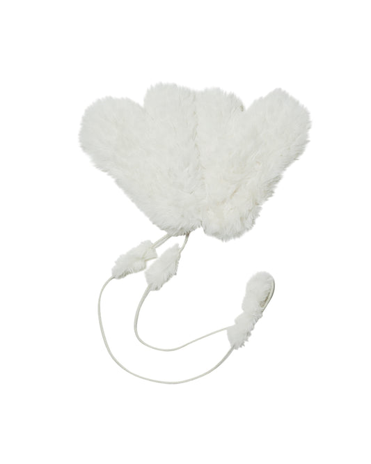 Faux Fur White Mittens with Detachable Cord