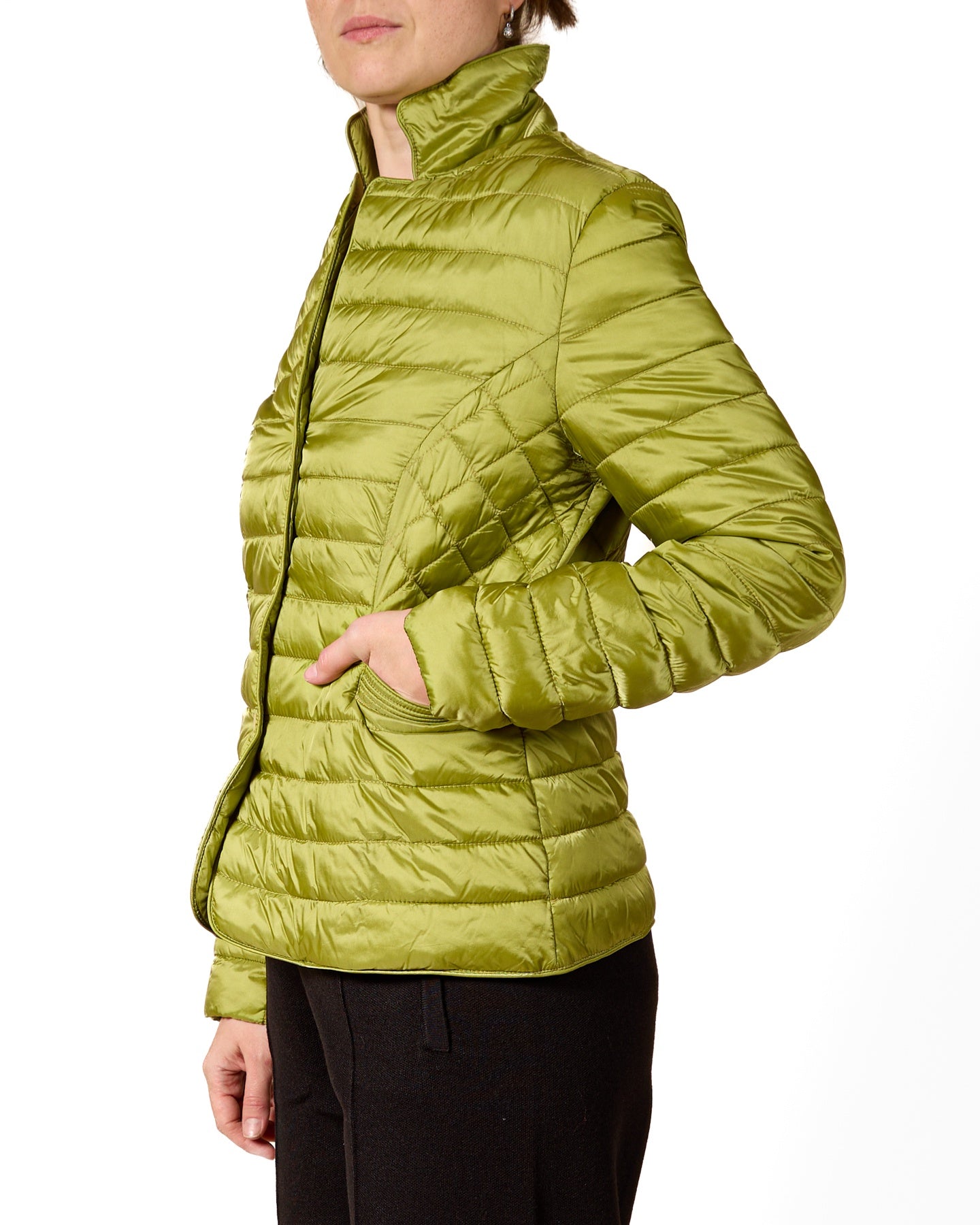 Chartreuse Quilted Button-Down Jacket