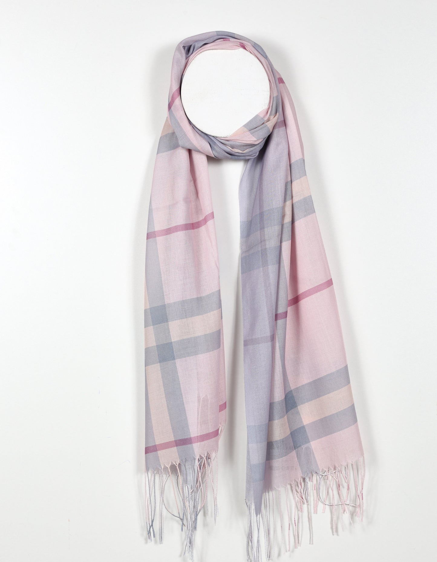Lightweight House Check Plaid Scarf in Pink