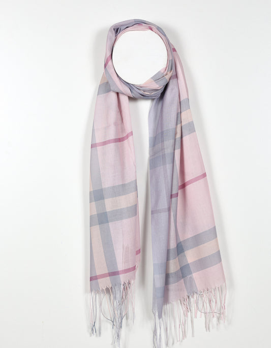 Lightweight House Check Plaid Scarf in Pink