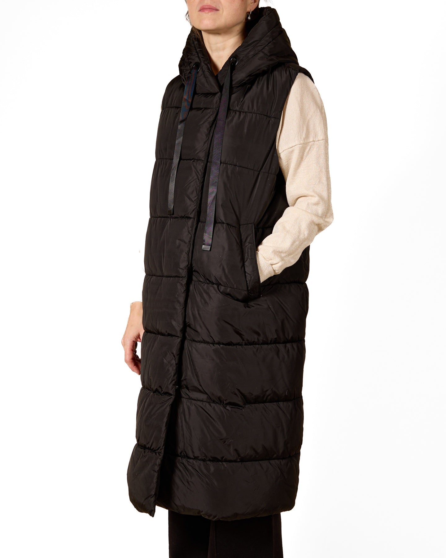 Ebony Hooded Longline Puffer Vest