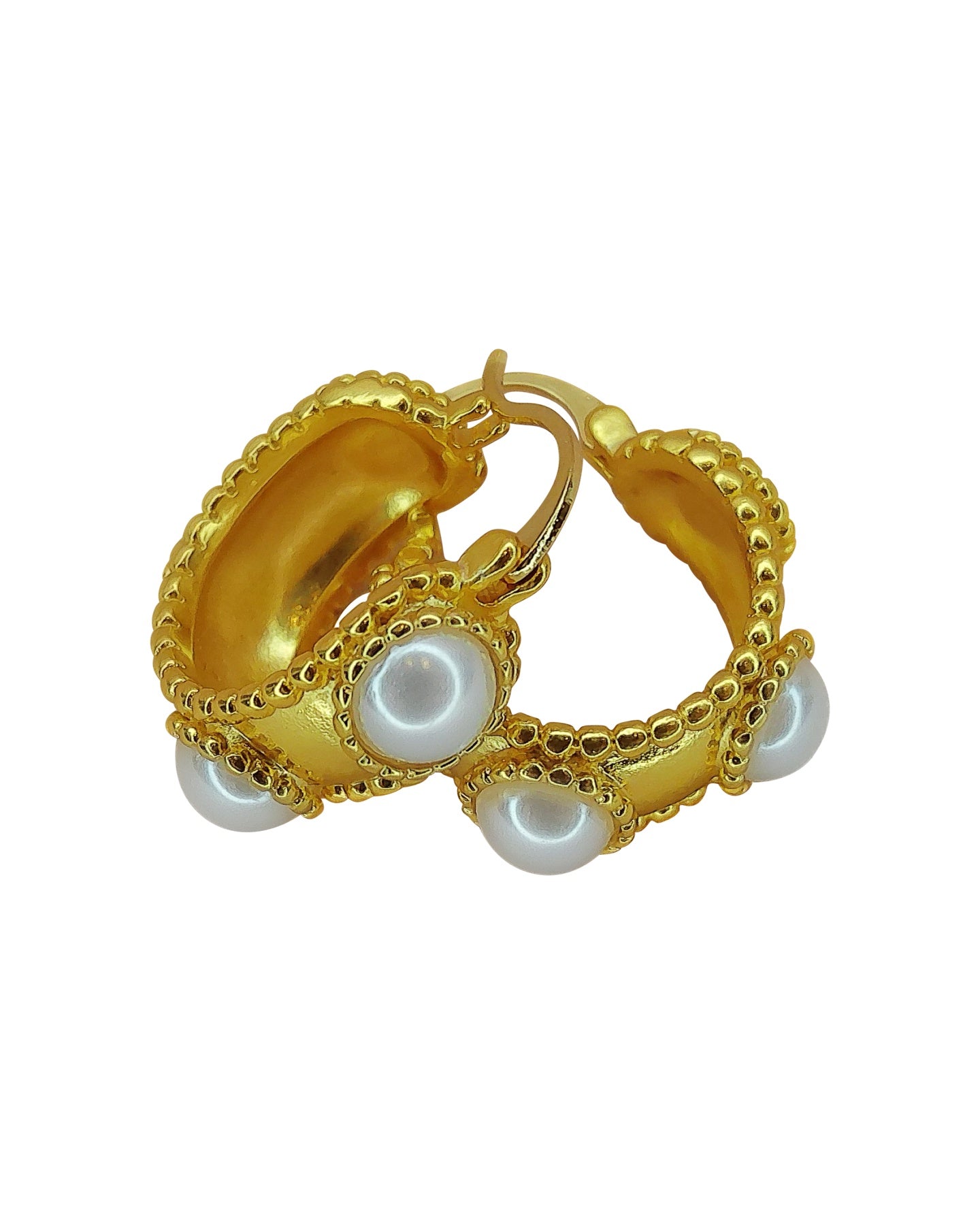 Gold Pearl Embellished Hoop Earrings