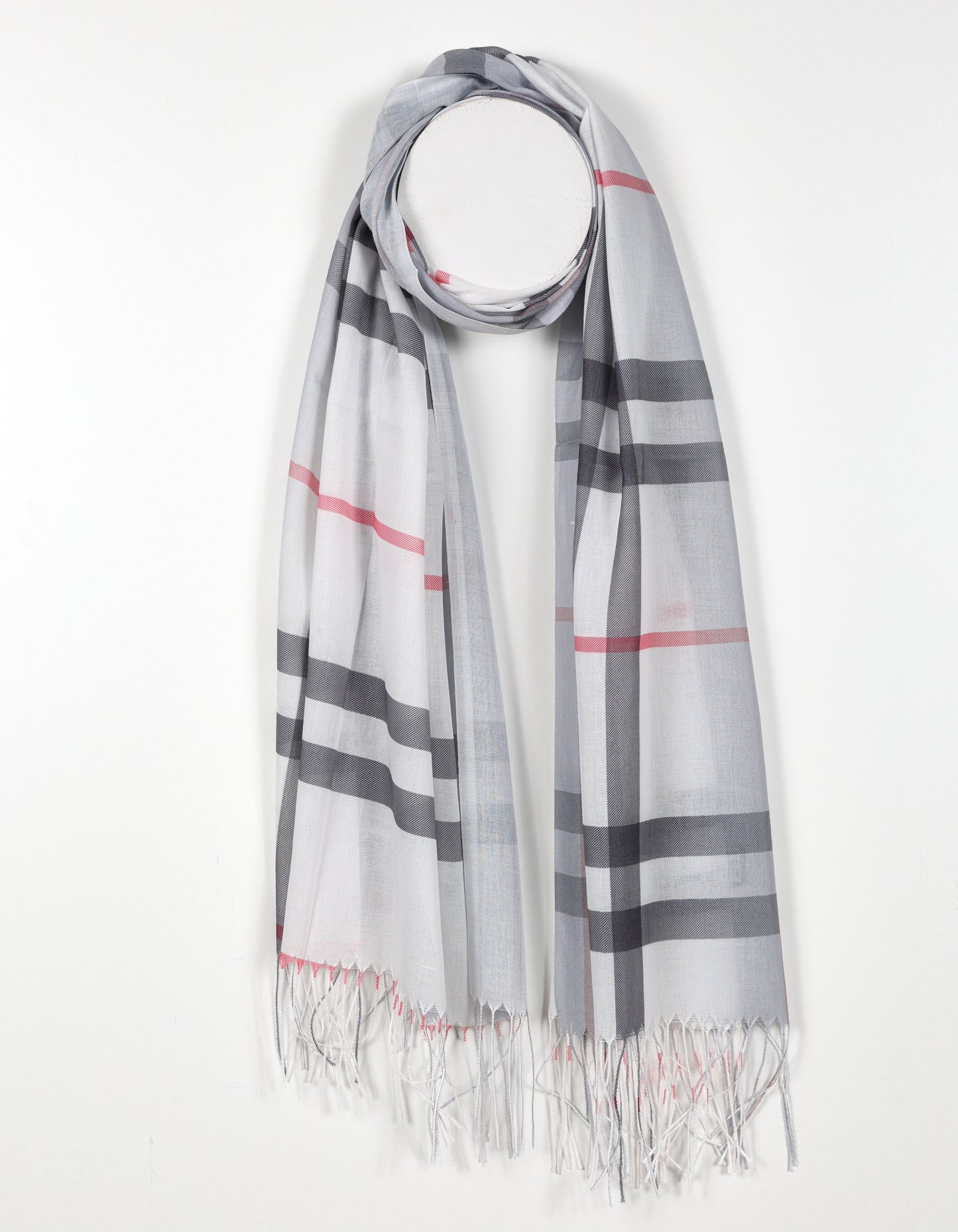 Lightweight House Check Plaid Scarf in White