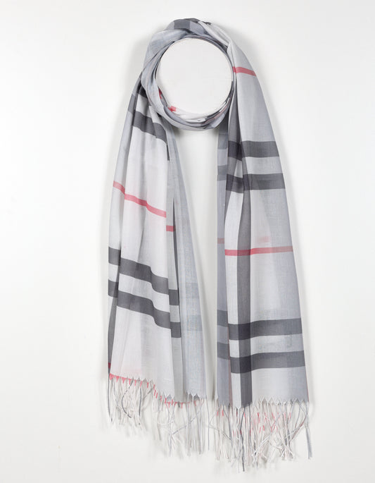 Lightweight House Check Plaid Scarf in White