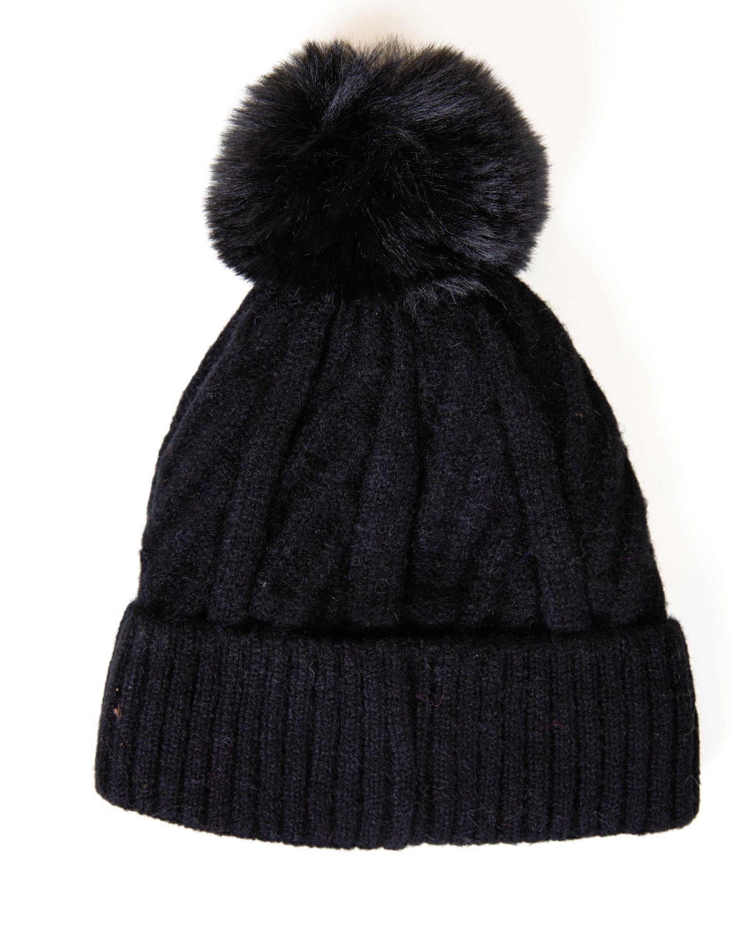 Black Pom-Pom Knit Beanie