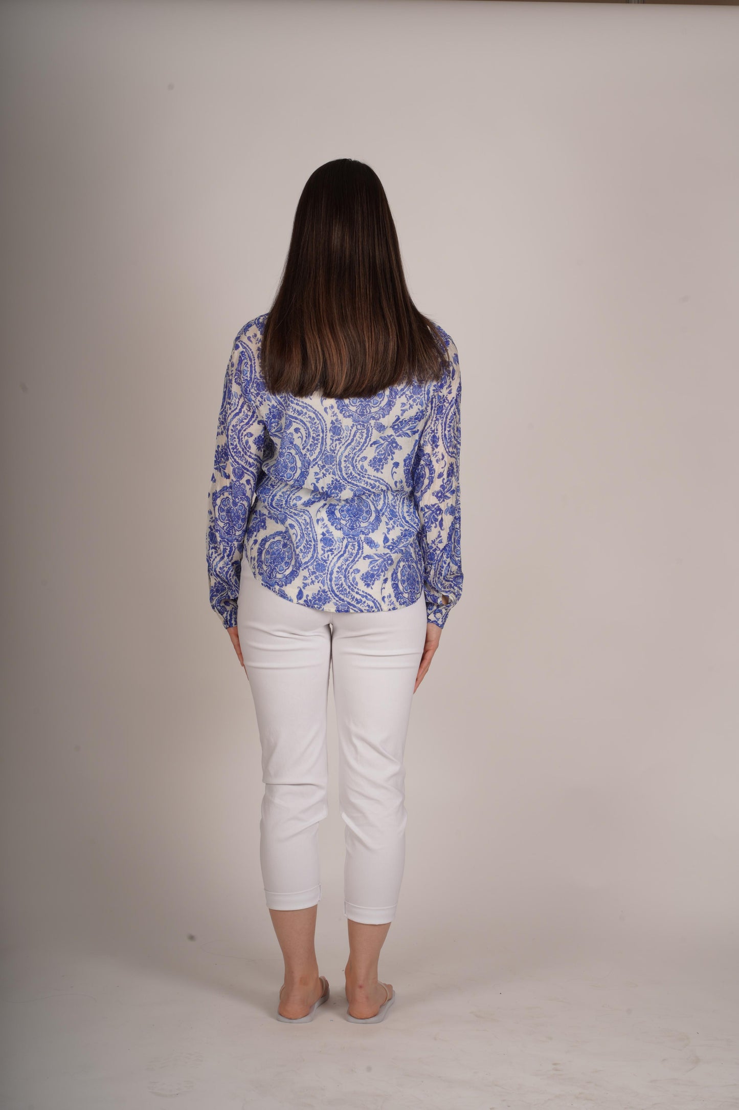 Sapphire Long Sleeve Paisley Monotone Button Front Blouse