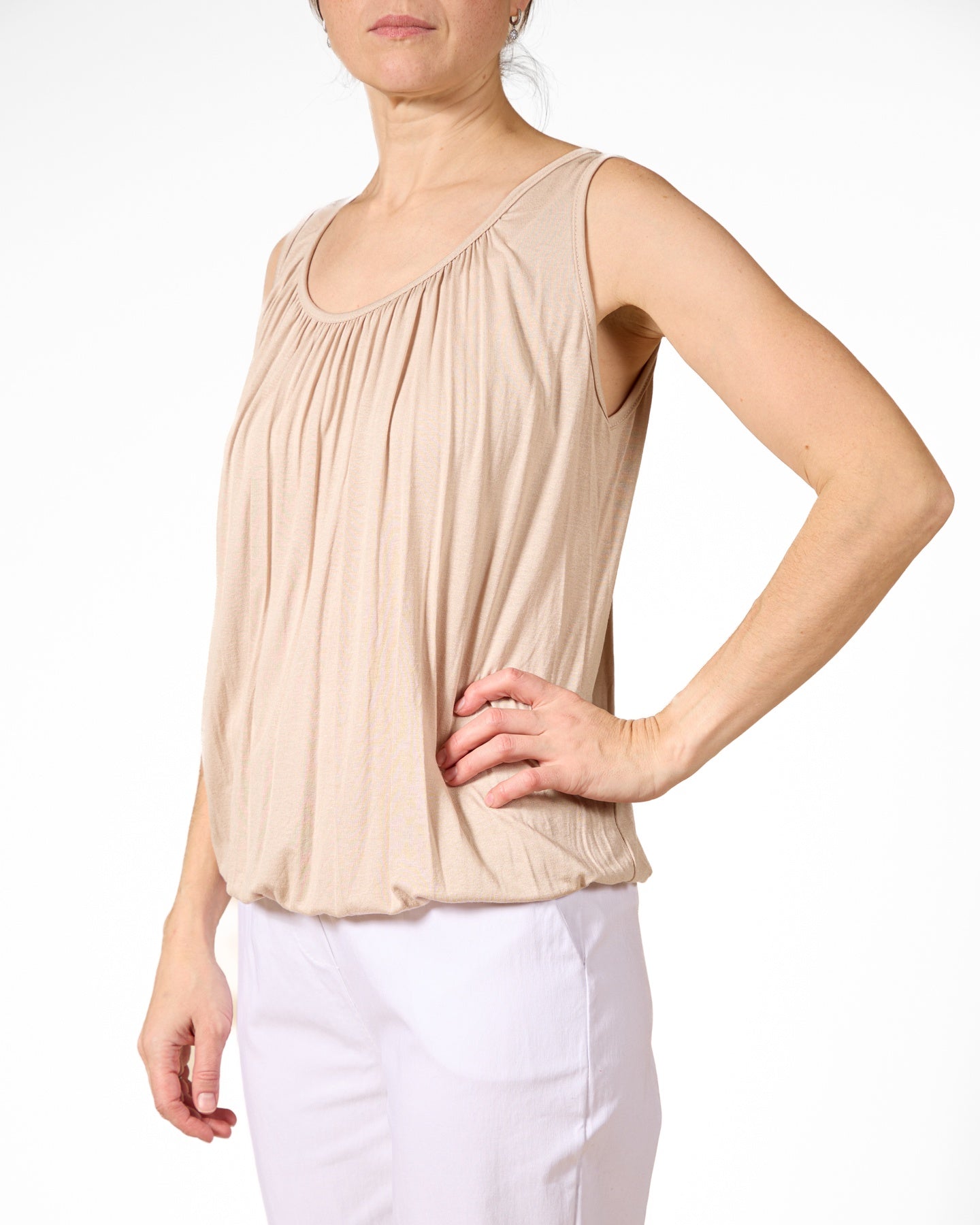 Sand Built Up Shoulder Blouson Tank Top