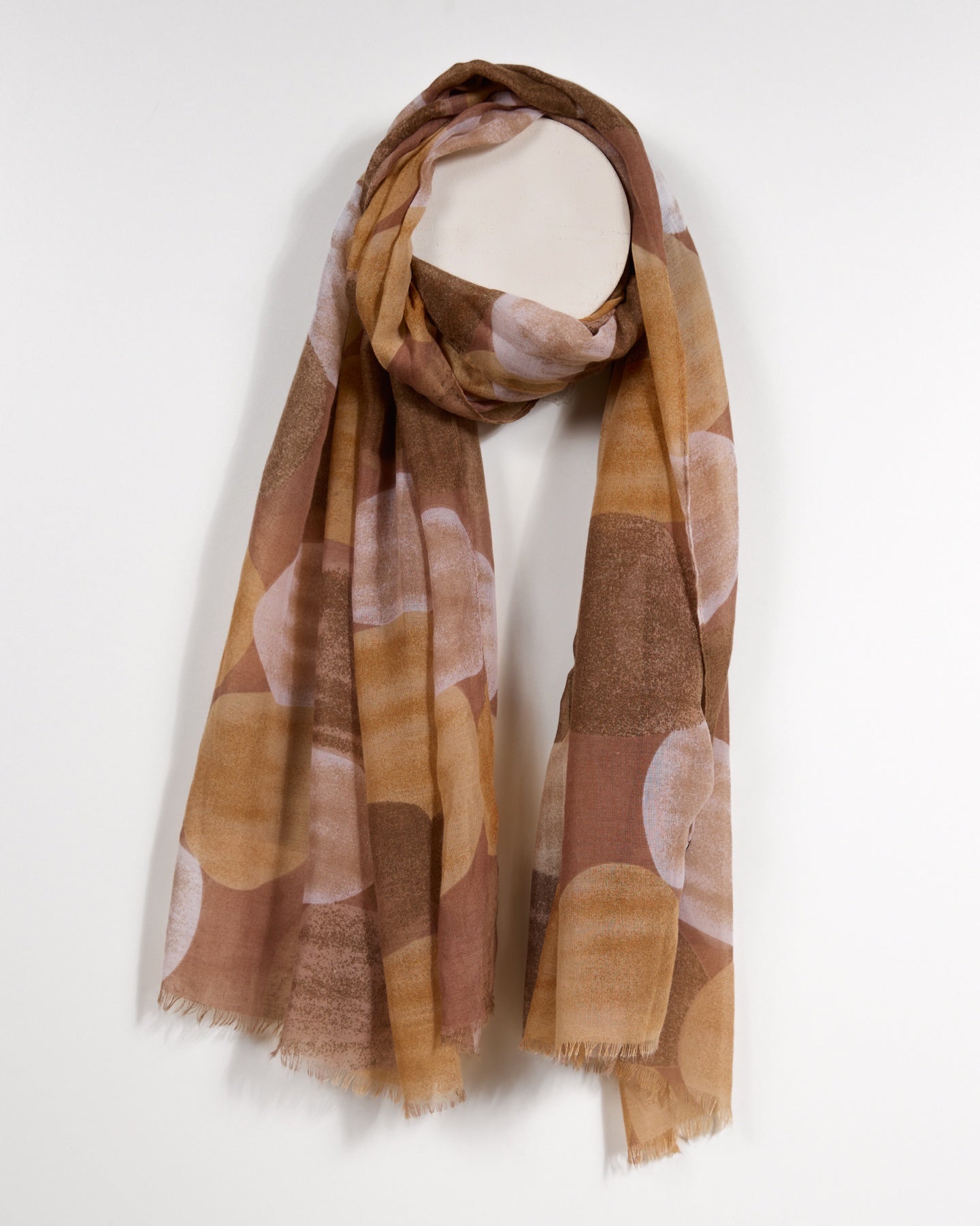 Brown Scarf with Abstract Circular Designs