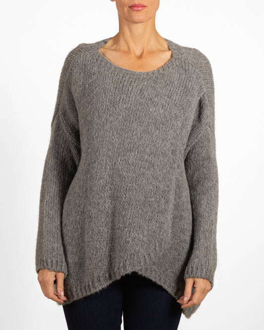 Pewter Scoop Neck Drop Shoulder Hi Low Sweater