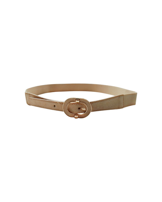 Beige Elastic Belt with Gold Buckle