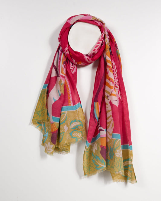 Écharpe imprimée fuchsia tropicale aux couleurs vives