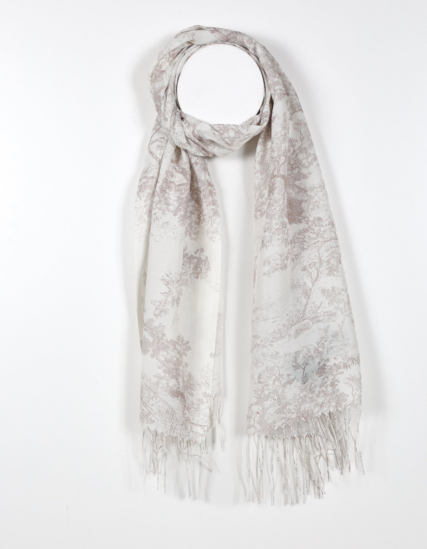 Soft Toile de Jouy Print Scarf in Beige