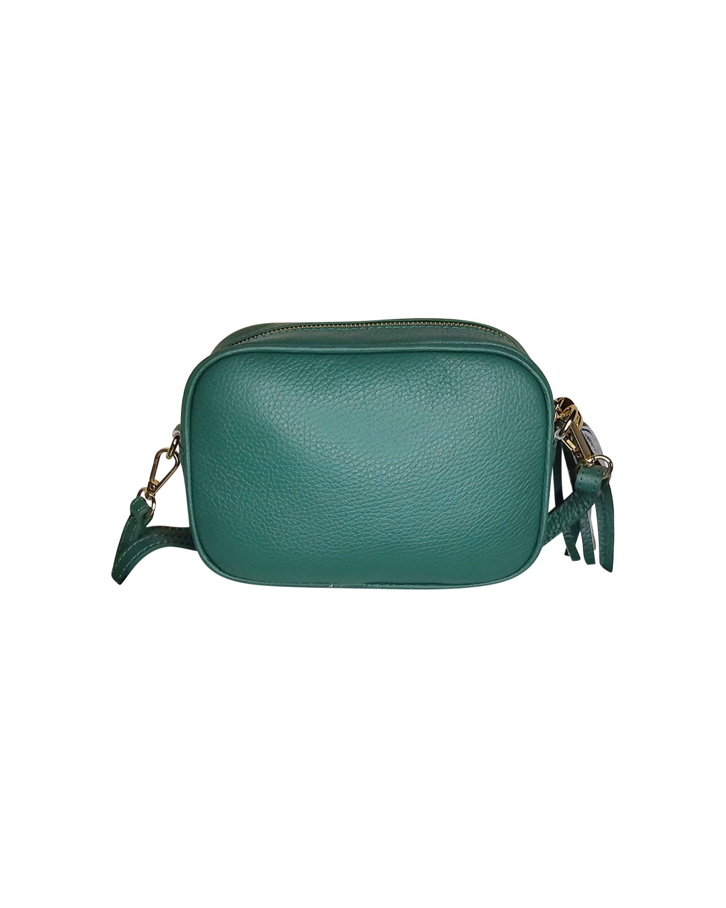 Green Pebbled Leather Crossbody Bag with Tassel Detail