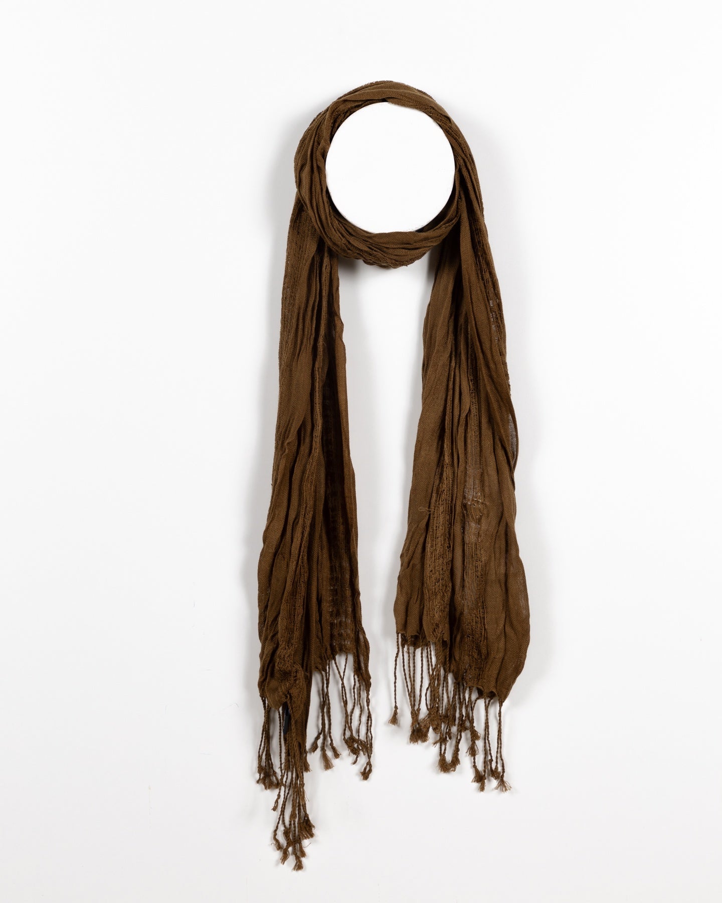 Lightweight Dark Khaki Crinkle Solid Color Scarf