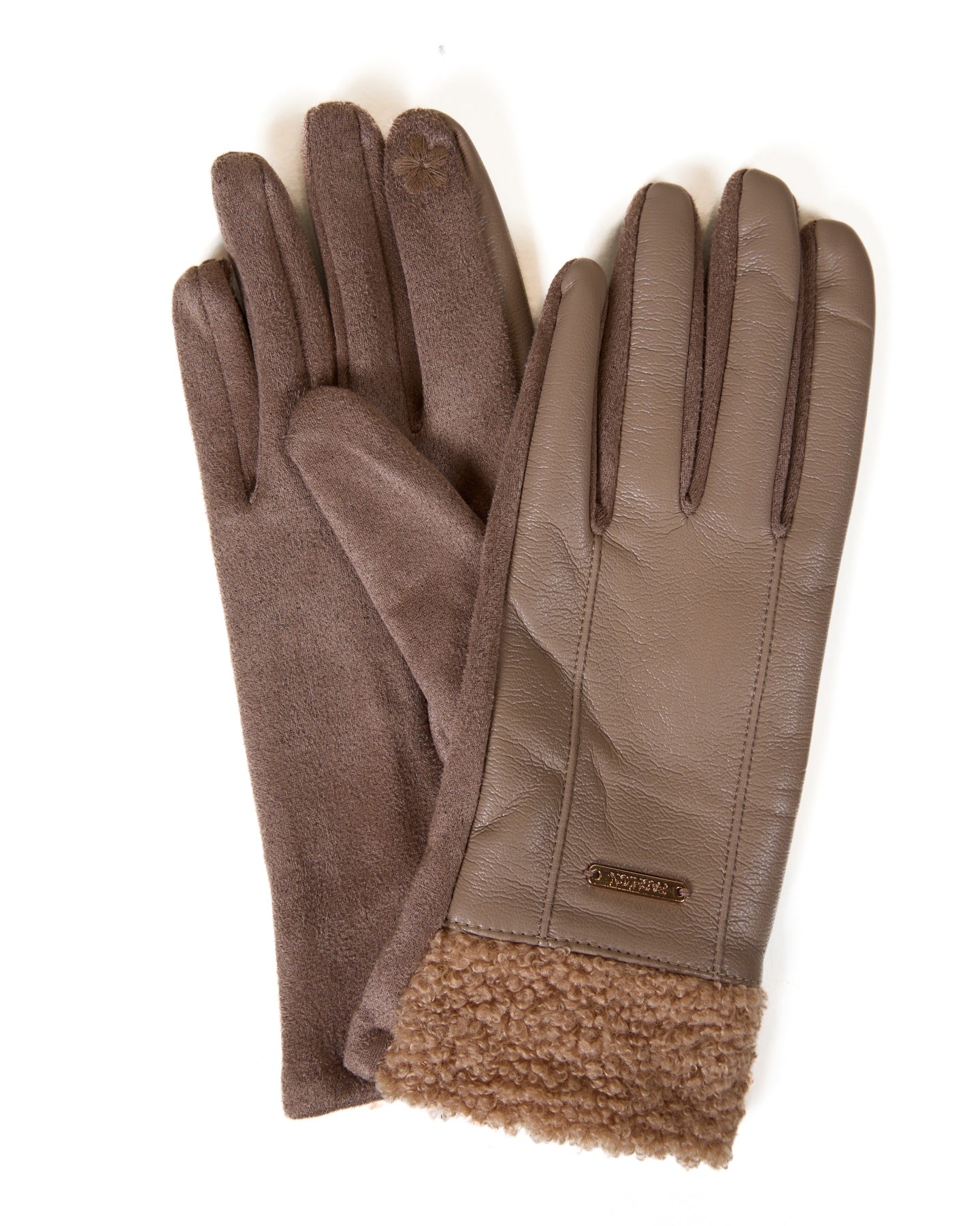 Gants Tactiles en Cuir Synthétique et Suède avec Bordure en Peau de Mouton Synthétique
