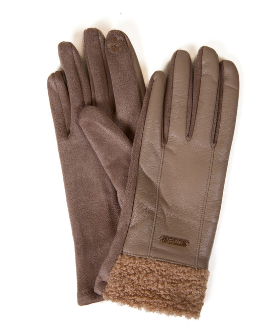 Touchscreen Faux Leather & Suede Gloves with Sheepskin Trim