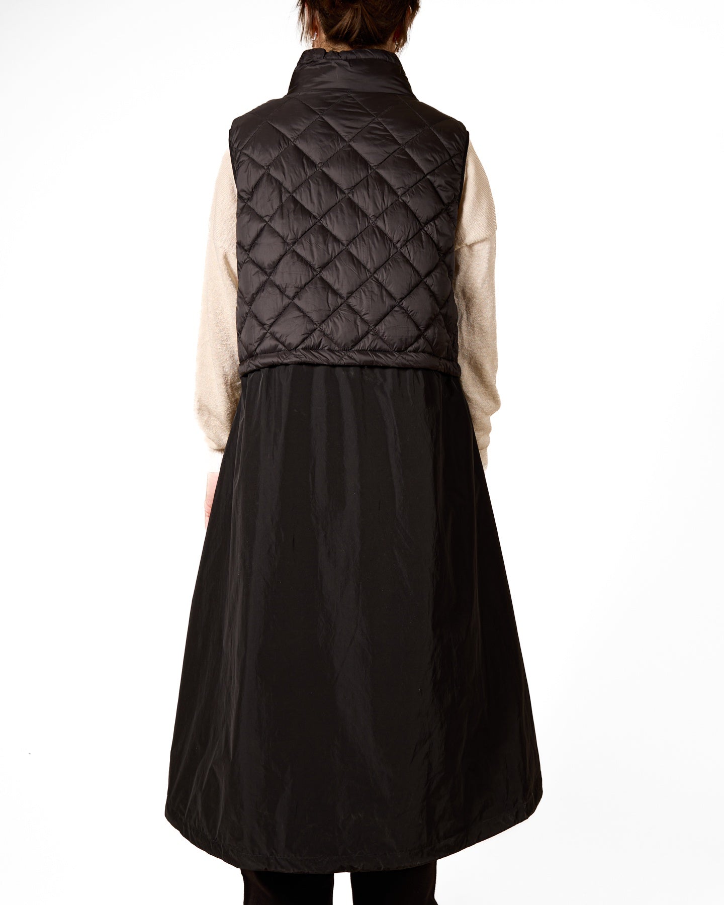 Black Long Quilted Top Vest