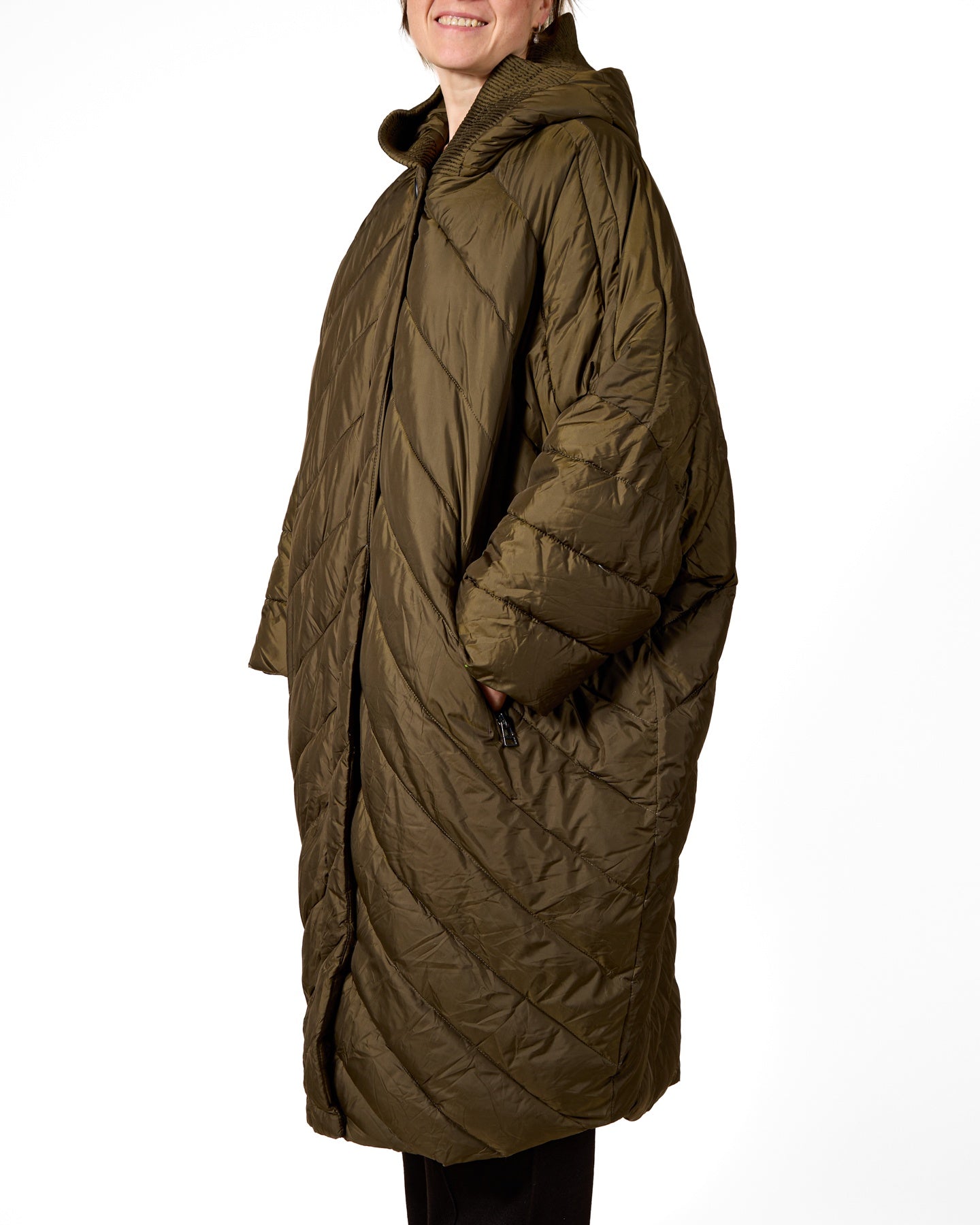 Manteau matelassé long oversize à capuchon Armée