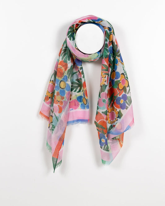 Écharpe transparente à motif floral éclatant