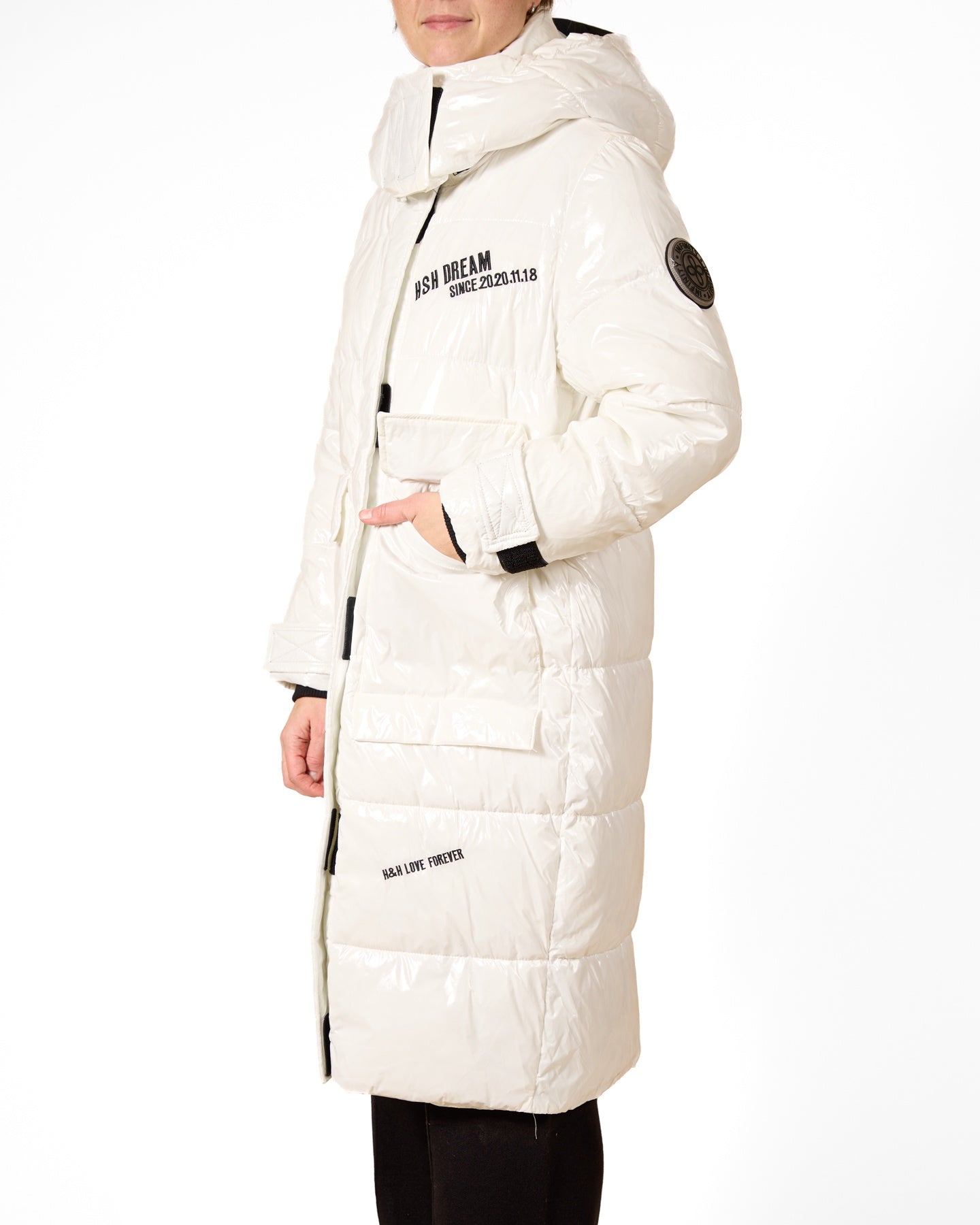 White Cargo Pocket Long Puffer Coat