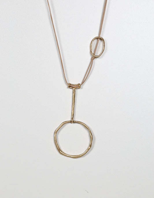 Gold Cord Necklace with Abstract Geometric Circle Details