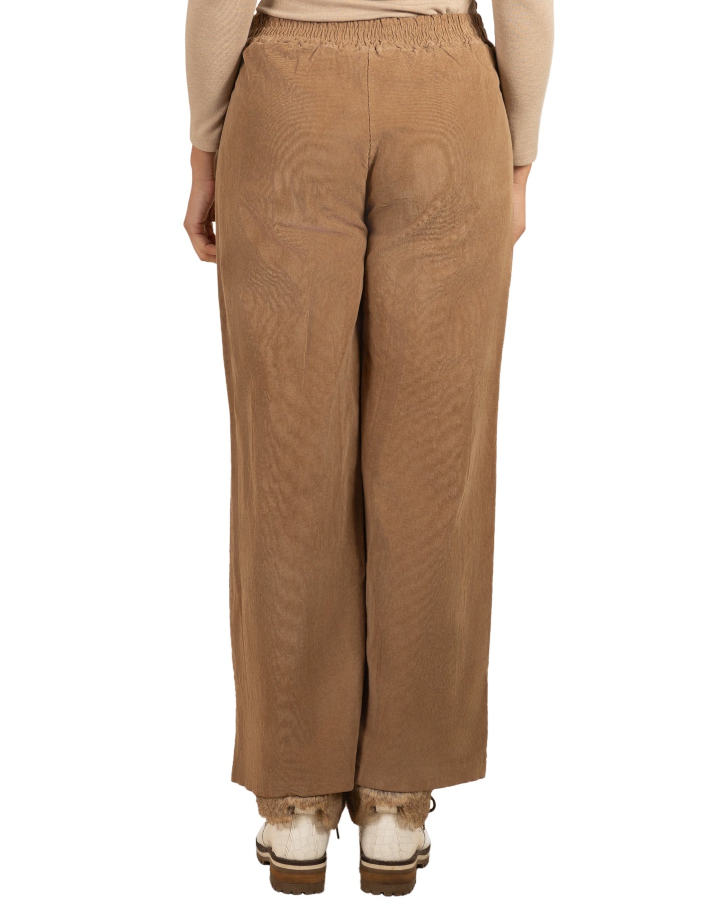 Camel Pull On Wide Leg Mini Rib Pant