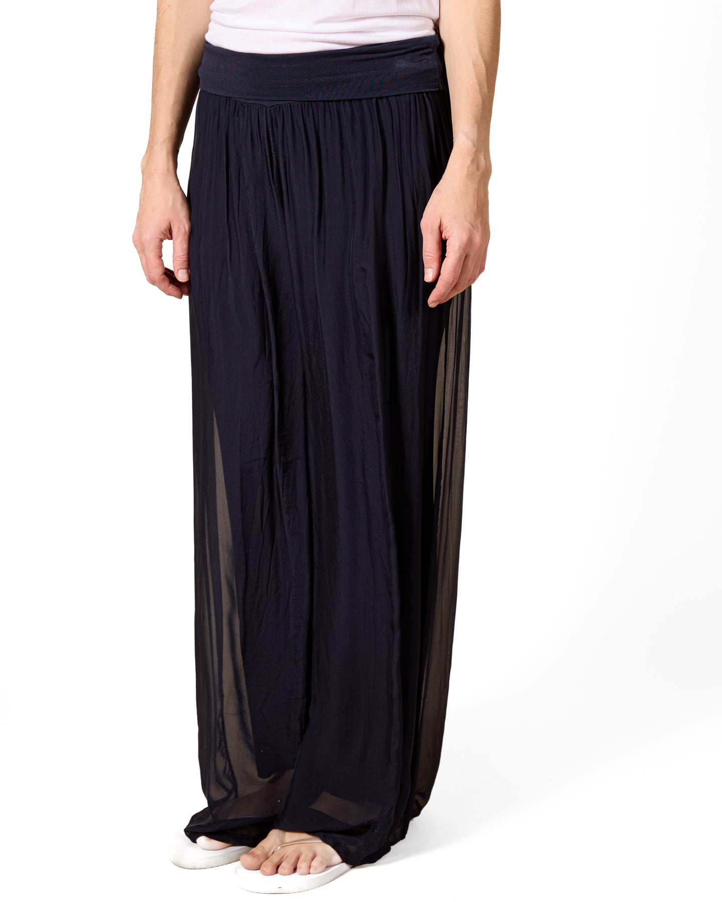 Midnight Pull On Wide Band Silk Combo Lined Pants