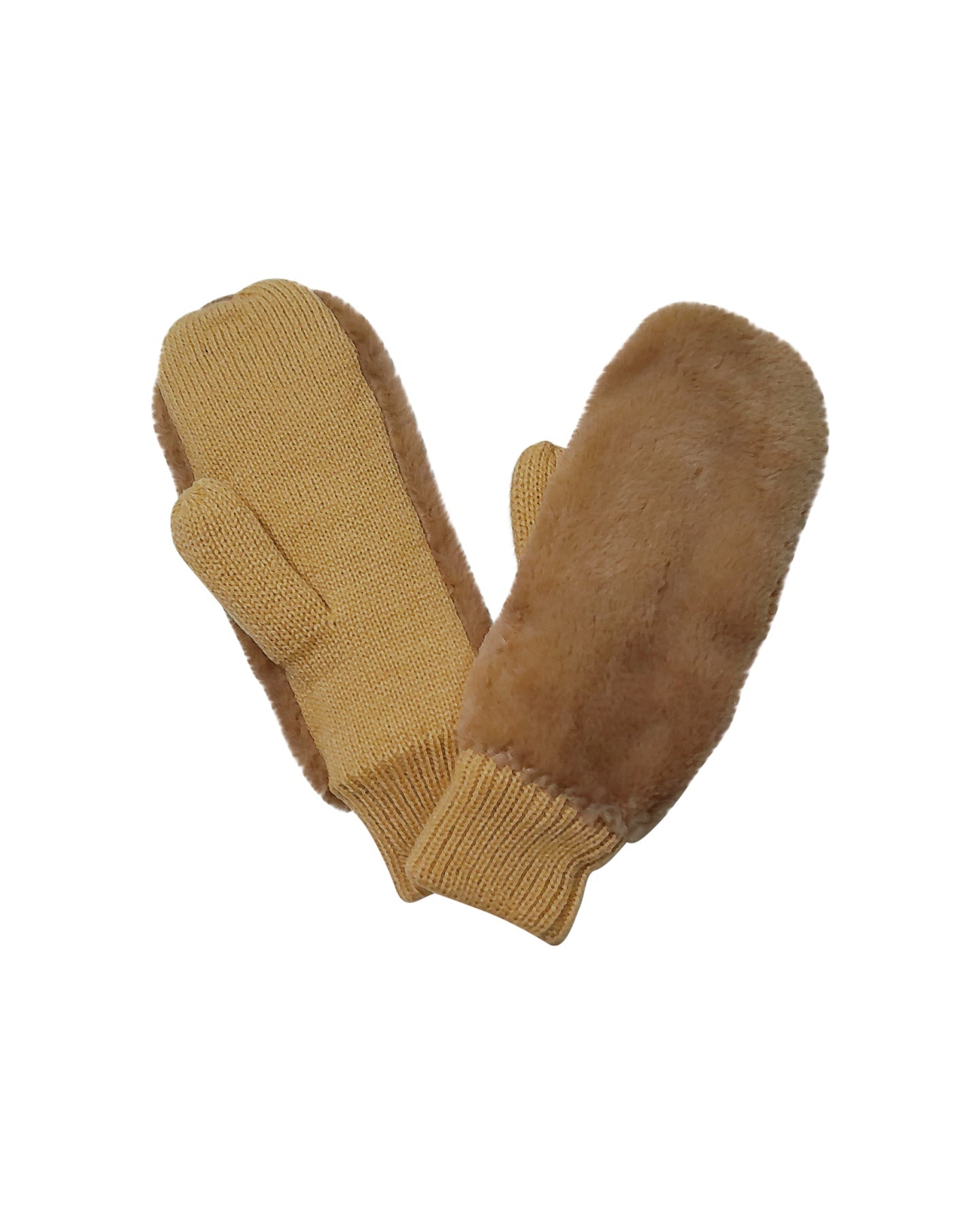 Camel Knitted Mittens with Faux Fur