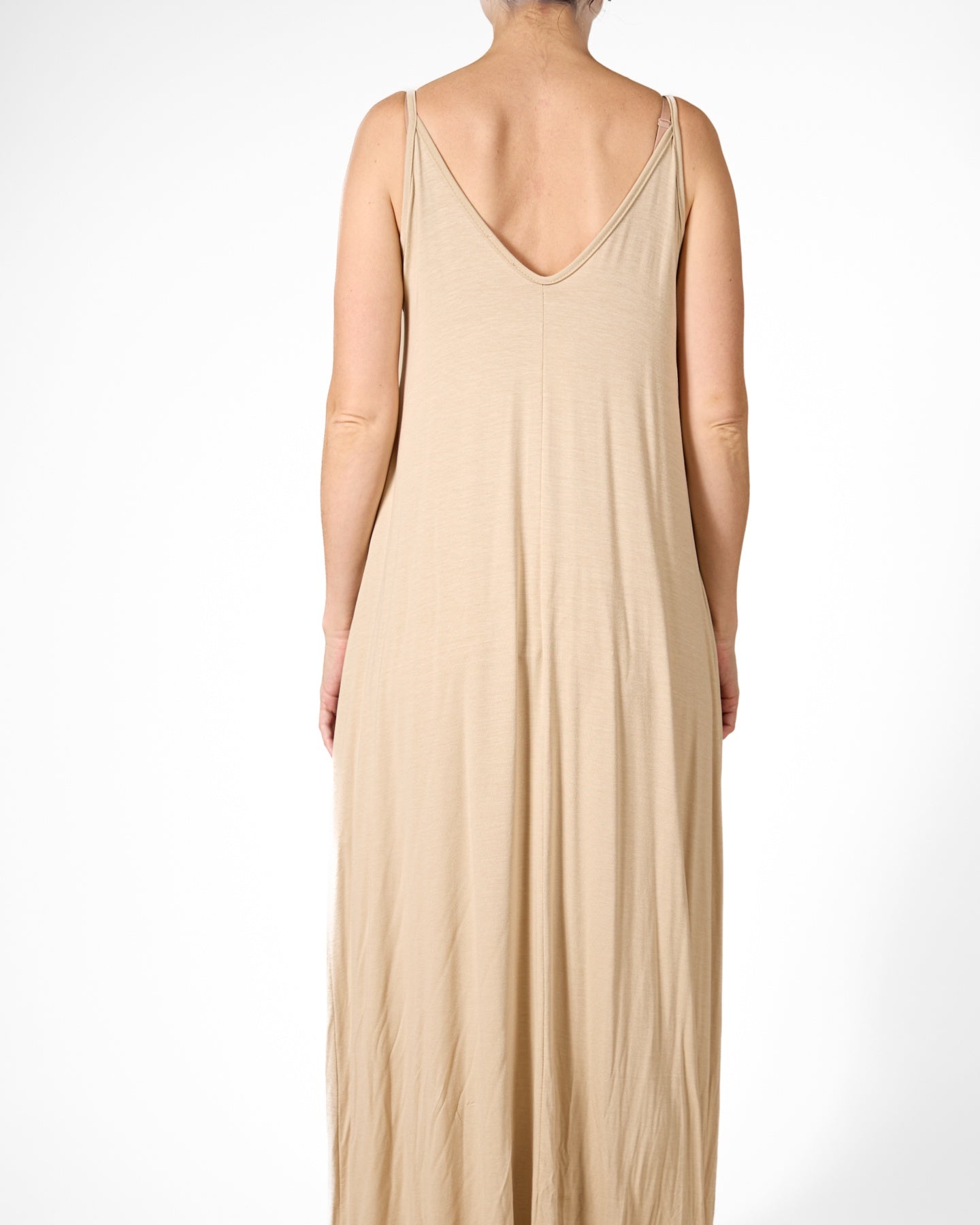 Tan Maxi Spaghetti Strap Dress