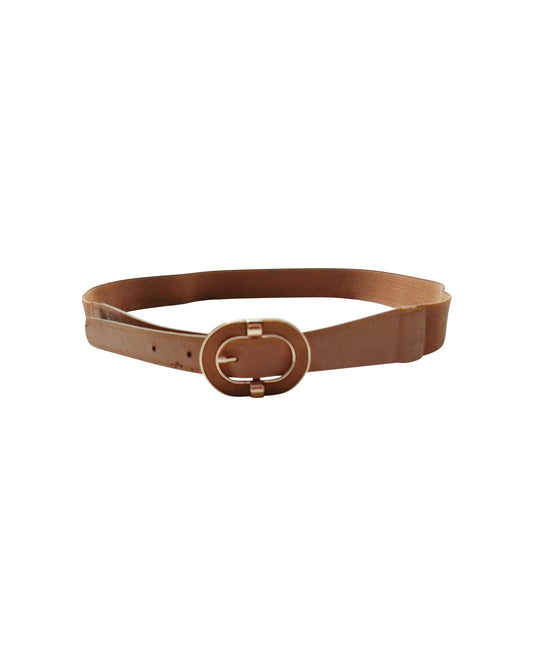 Camel Brown Elastic Belt with Gold Buckle