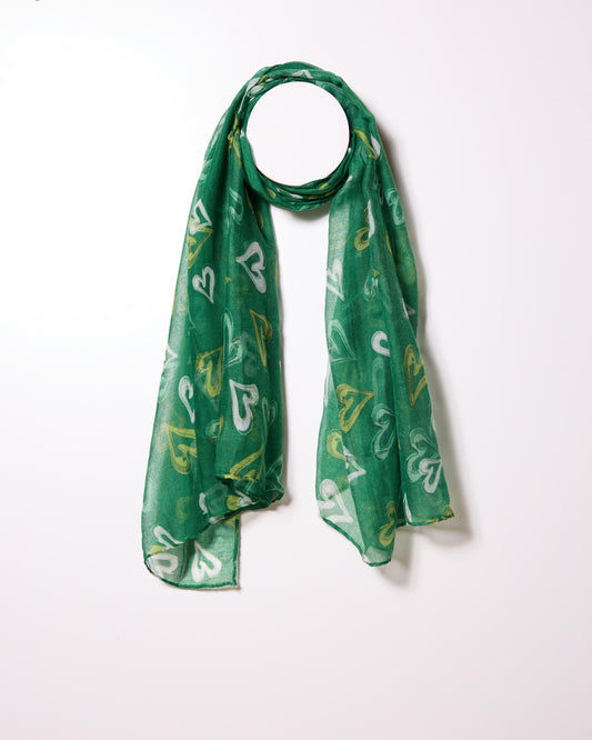 Green Scarf with Bold Heart Motif for Vibrant Accent