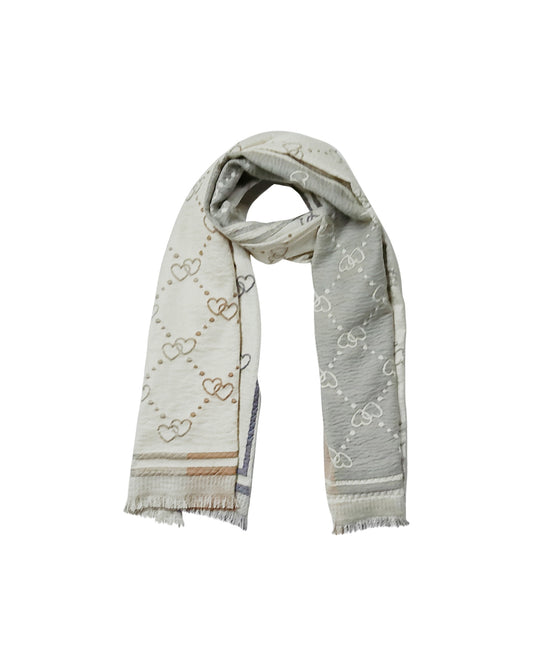 Reversible Beige Heart Pattern Scarf