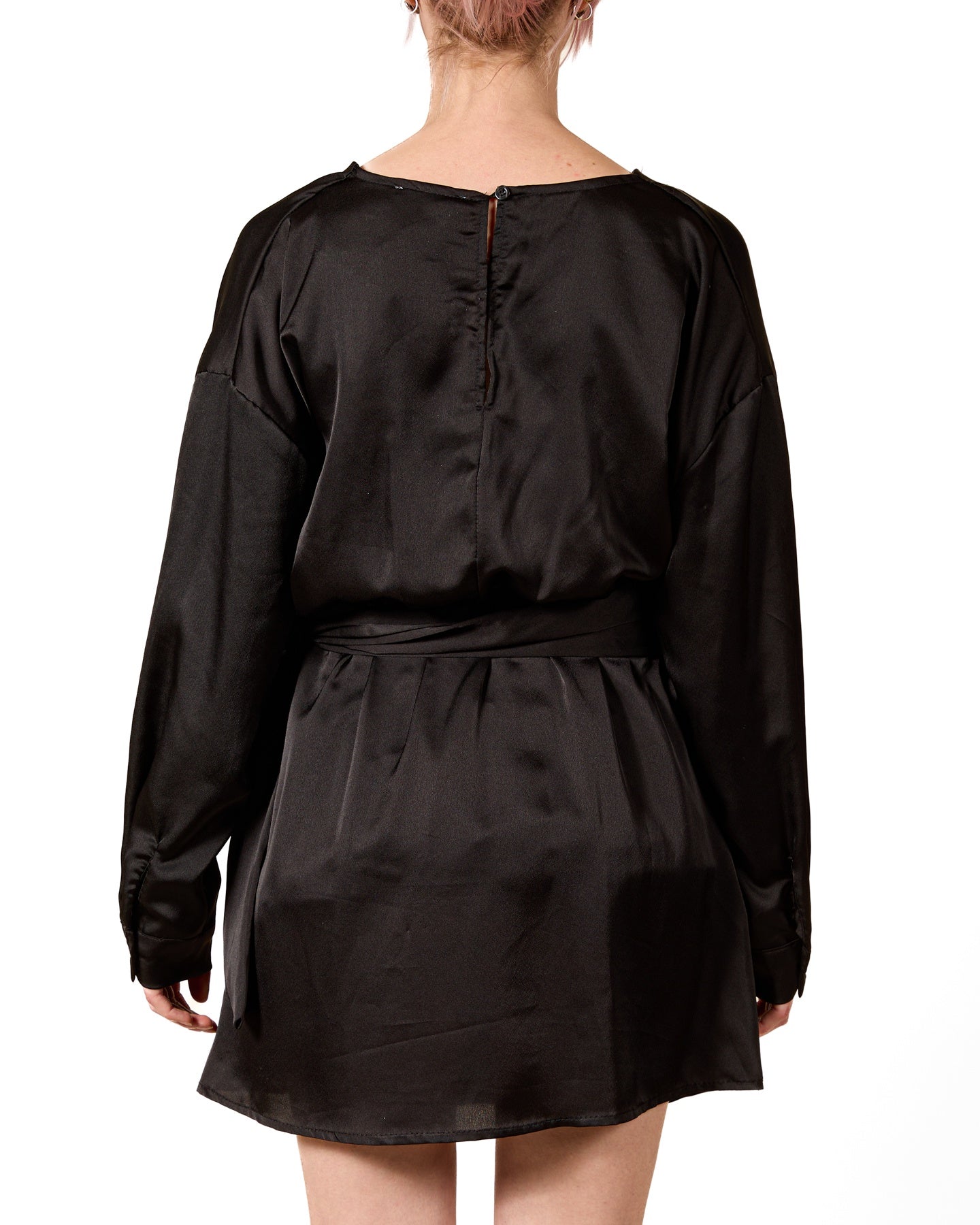 Ebony L/S Sache Waist Detail V Neck Dress