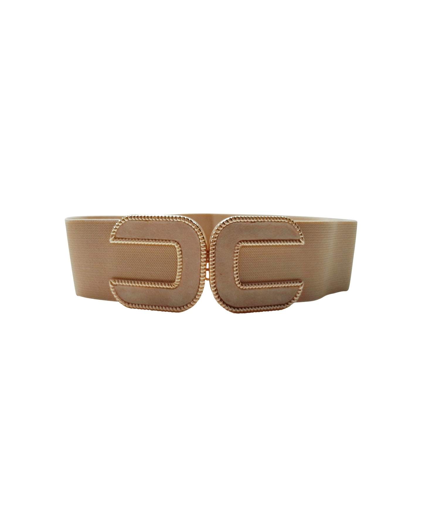 Ceinture Élastique Beige avec Détail de Boucle Dorée