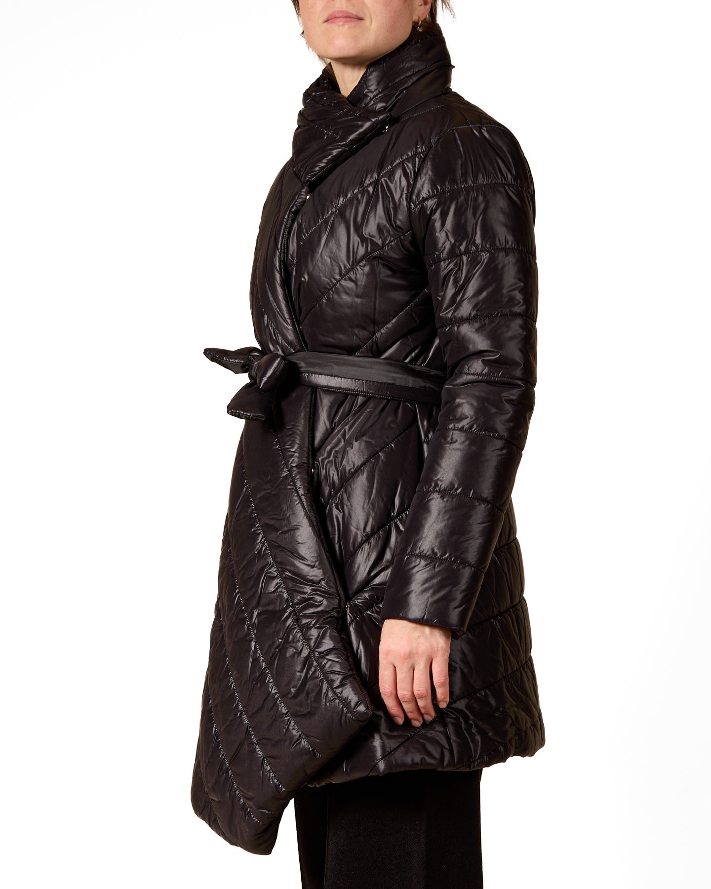 Black Wrap-Style Padded Puffer Jacket