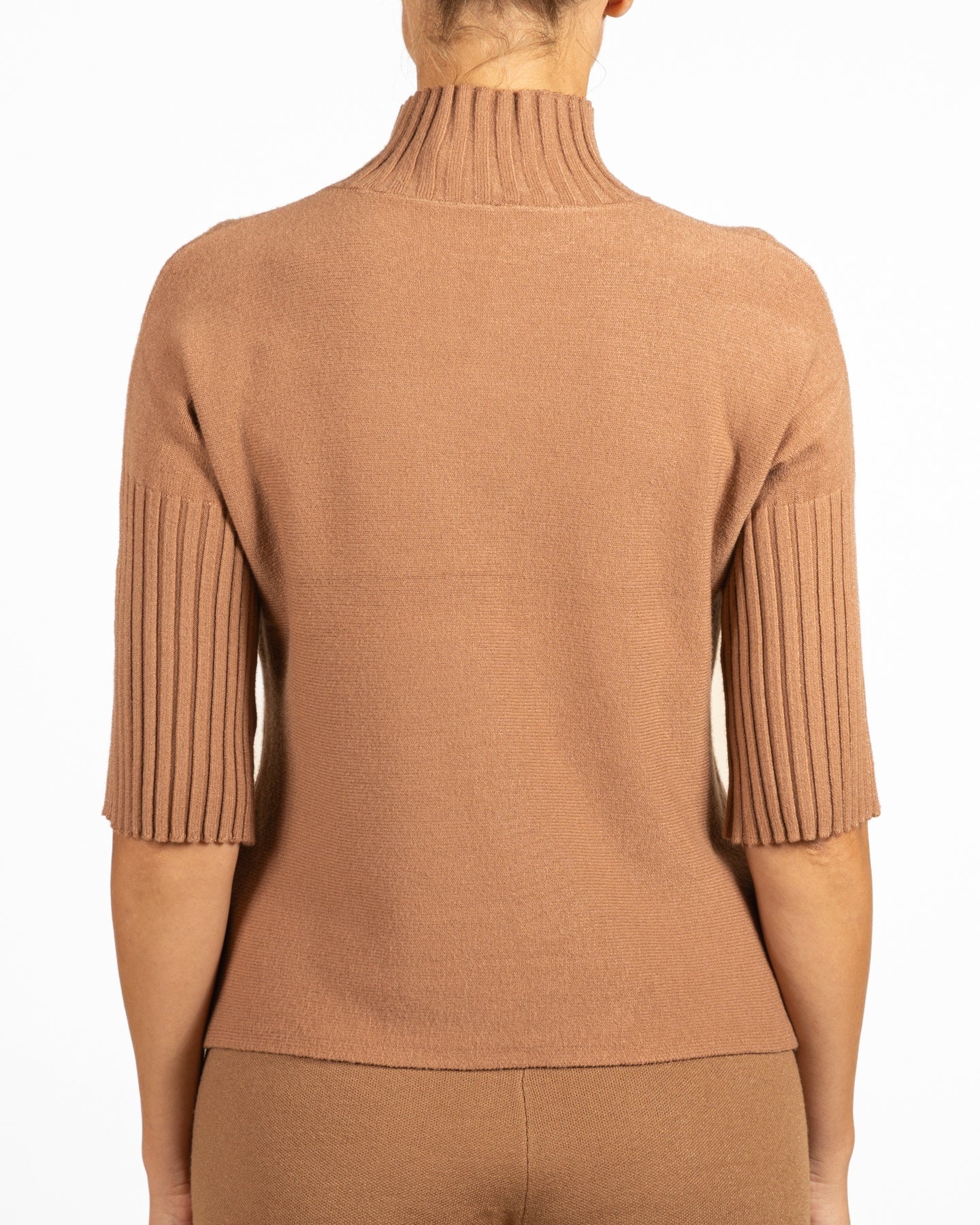 Camel Mock Neck Elbow Sleeve Pullover