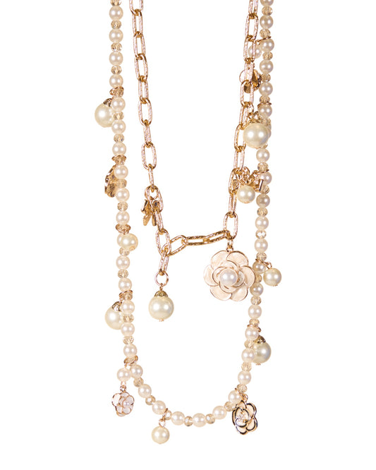 Double-Layered Floral Pearl Necklace