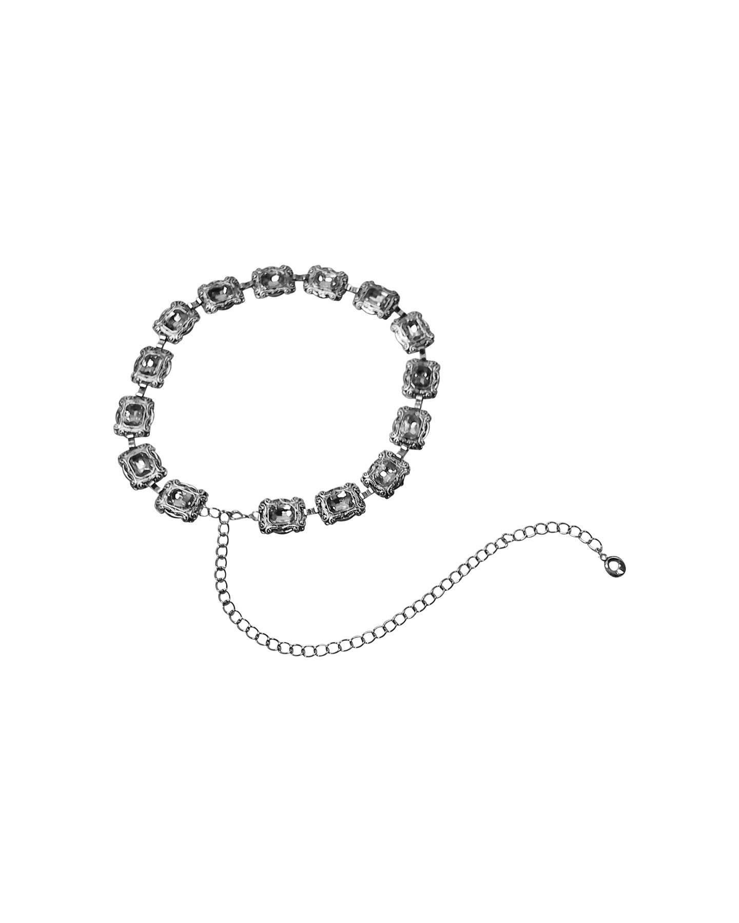 Silver Ornate Rhinestone Chain Belt