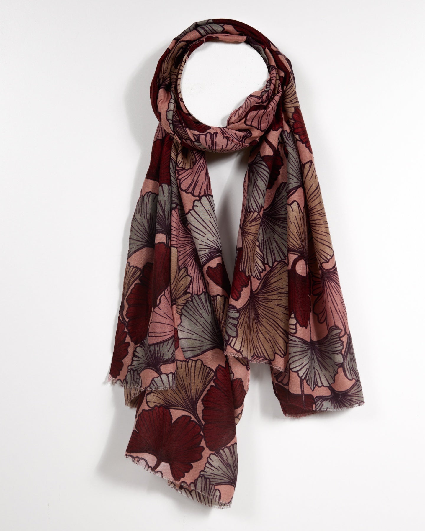 Wine Scarf with Botanical Patterns